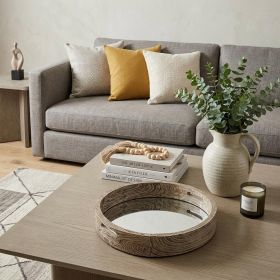 4" Light Brown Round Wood Indoor Outdoor Tray With Handles