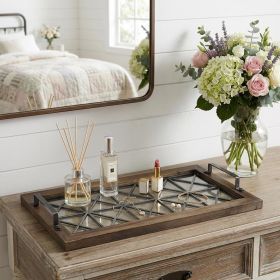 Brown Wood With Geometrically Metal Frame And Glass  Bottom Tray
