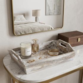 White Rustic Finish Wood Serving Tray With Handles