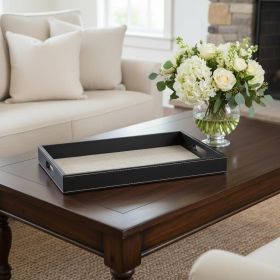 Black and Cream Faux Leather and Linen Serving Tray