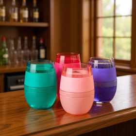 Set of Four Green Pink And Purple Tritan Plastic Convex Curve Shape Stemless All Purpose Wine Glass