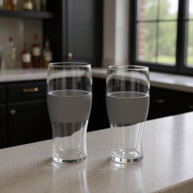 Set of Two Clear And Gray Tritan Plastic Unique Shape Stemless Pint Glass