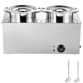 Electric Soup Warmer, Two 6.34QT Stainless Steel Round Pot with 86~185 Fahrenheit Adjustable Temp, 1200W Commercial Bain Marie Compatible with Pans,