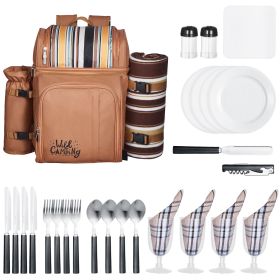 Picnic Backpack, Beach Picnic Backpack Bag for 4 Person with Insulated Cooler Compartment, Detachable Bottle/Wine Holder, Lightweight Blanket, Plates