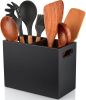 Black Utensil Holder for Kitchen Counter - 2 Compartment Large Utensil Caddy Organizer for Countertop - Kitchen Tool Holder for Spatula Ladles