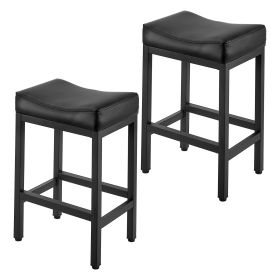 Bar Stool Set of 2, PU Leather Counter Height Stools, 25 inch Barstool with Saddle-Seat and Metal Legs, Easy Assembly Backless Bar Chair, Island Bars