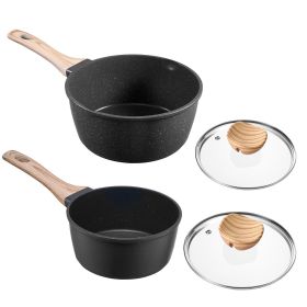 Saucepan Set, 1.5 QT & 2.5 QT Nonstick Saucepan with Glass Lids, Multipurpose Cooking Sauce Pots with Detachable Handles, Sauce Pan Kitchen Cooking P