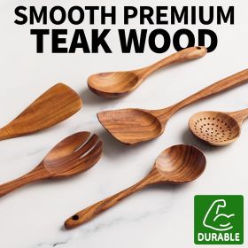 Six-piece wooden cooking spoon set – heat-resistant, smooth teak wood for a comfortable grip – lightweight and durable – easy to clean and perfect fo