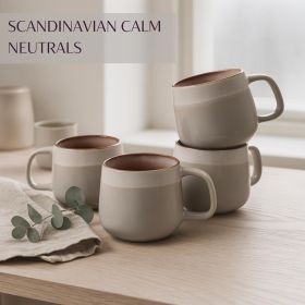 Ceramic Coffee Mugs Set of 4 | 12 oz Stoneware Coffee Cups | Lead-Free, Non-Toxic | Microwave and Dishwasher Safe | Comfortable Handle | Aesthetic No