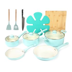 HAWOK Kitchen Ceramic Non-stick coating Induction Cookware Sets - 15 Piece pressed Aluminum Pots and Frying Sauce Pans Set with BAKELITE Handles and