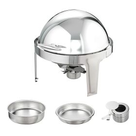 Roll Top Chafing Dish Buffet Set, 6 Qt 2 Pack, Stainless Steel Chafer with 2 Full Size Pans, Round Catering Warmer Server with Lid Water Pan Stand Fu