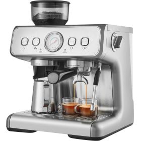 Espresso Machine with Grinder, 15 Bar Semi-Automatic Espresso Coffee Maker with Milk Frother Steam Wand, Removable Water Tank & Pressure Gauge for Ca