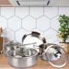Stainless Steel Cookware Set Fast Even Heat Induction Pots Pans Set Dishwasher Safe with 2.7 /3.7 Quart Stockpot 2 Quart Saucepan 9.17in Frying Pan-N