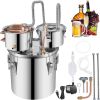 Alcohol Still, 5 Gallon, Stainless Steel Alcohol Distiller with Copper Tube & Build-in Thermometer & Water Pump, Double Thumper Keg Home Brewing Kit,