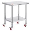 Stainless Steel Work Table 30 x 24 x 33 Inch, 700 LBS Load Capacity with 4 Wheels, 3 Adjustable Height Levels, Heavy Duty Food Prep Worktable for Com
