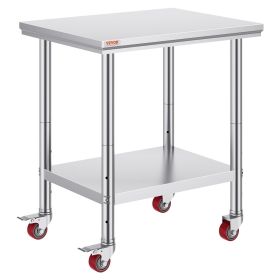 Stainless Steel Work Table 30 x 24 x 33 Inch, 700 LBS Load Capacity with 4 Wheels, 3 Adjustable Height Levels, Heavy Duty Food Prep Worktable for Com