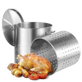 Stainless Steel Stockpot, 84 Quart Large Cooking Pots, Cookware Sauce Pot with Basket, Lid, and Handle, Heavy Duty Commercial Grade Stock Pot, Sandin