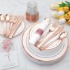 350 Piece Rose Gold Plastic Dinnerware Set for 50 Guests, Fancy Disposable Plates for Party, Include: 50 Dinner Plates, 50 Dessert Plates, 50 Pre Rol