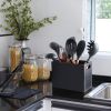 Black Utensil Holder for Kitchen Counter - 2 Compartment Large Utensil Caddy Organizer for Countertop - Kitchen Tool Holder for Spatula Ladles