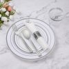 175 Piece Silver Plastic Dinnerware Set for 25 Guests, Fancy Disposable Plates for Party, Include: 25 Dinner Plates, 25 Dessert Plates, 25 Pre Rolled