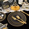 175PCS Black and Gold Plates - Black Disposable Plates for Party - 25Guests Disposable Dinnerware Set for Graduation Wedding Party Birthday