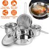 Stainless Steel Cookware Set Fast Even Heat Induction Pots Pans Set Dishwasher Safe with 2.7 /3.7 Quart Stockpot 2 Quart Saucepan 9.17in Frying Pan-N