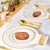 175PCS Disposable Gold Rim Dinnerware Set for 25 Guests - Premium Plastic Plates Cups Cutlery Napkins, Perfect for Wedding Birthday Halloween Christm