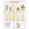 60-Piece Gold Silverware Set, Food-Grade Stainless Steel Flatware Utensils for 12, Mirror Finished Cutlery Set, Dishwasher Safe Eating Tableware for