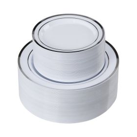 Plastic Disposable Plates, 350 Pcs Plastic Dinnerware Set, Include 50 Dinner Plates, 50 Dessert Plates, 50 Pre-Rolled Napkins, 50 Forks, 50 Knive