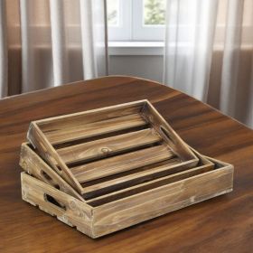19" Rectangular Wood Handmade Tray With Handles (Color: Brown)
