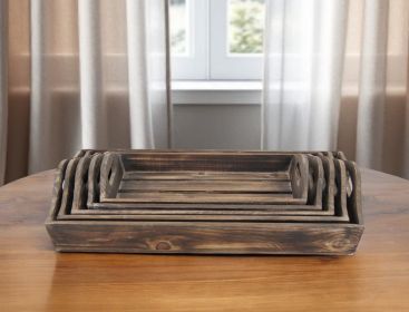 Rustic Natural Brown Wood Handmade Trays With Handles (Option: Set Of 5)