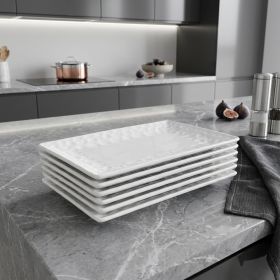 White Six Piece Rectangle Pebbled Porcelain Service For Six (Option: Dinner Plate Set)