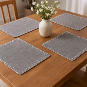 15" Cotton Square Placemats (Color: Gray And  Natural Embroidered Edged)