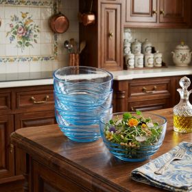 Clear and Blue Four Piece Swirl Acrylic Service For Four (Option: Bowl Set)