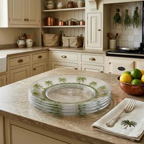 Clear and Green Four Piece Palm Tree Acrylic Service For Four (Option: Dinner Plate Set)