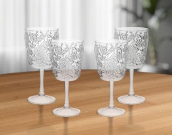 Set of Four Paisle Acrylic Stemmed All Purpose Wine Glass (Color: Clear)