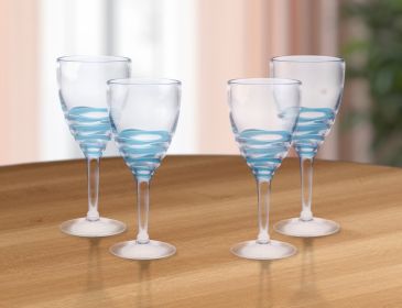 Set of Four Swirl Acrylic Stemmed All Purpose Wine Glass (Color: Blue)