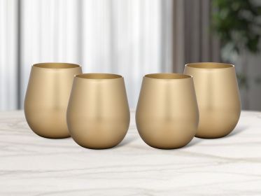 Set of Four Stemless All Purpose Wine Glass (Color: Gold)