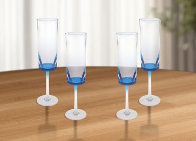 Set of Four Acrylic Stemmed Flutes (Color: Clear And Blue)