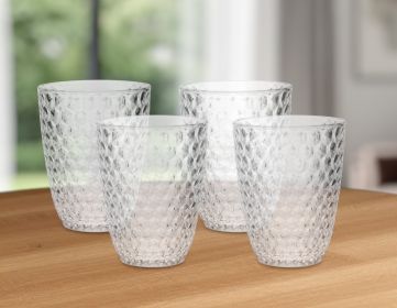 Set of Four Diamond Acrylic Stemless Whiskey Glasses (Color: Clear)