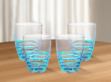 Set of Four Acrylic Stemless Whiskey Glasses (Color: Blue Swirl)