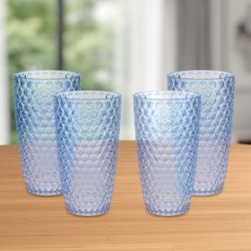 Set of Four Geometric Acrylic Stemless Highball Glass (Color: Blue)