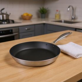 Black And Silver Stainless Steel Frying Pan (size: 8")