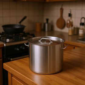 Silver Stainless Steel Stock Pot (size: 12")