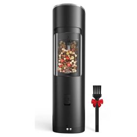 gElectric Salt And Pepper Grinder Automatic Gravity Sensor Battery Powered Salt Mill LED Indicator Adjustable Coarseness One Hand Easy Operation (Option: Black)