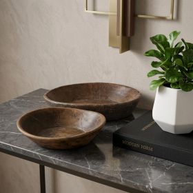Set of Two Solid Wood Round Centerpiece Bowl (Color: Brown)