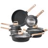 17 Piece Pots and Pans Set Nonstick, Granite Cookware Set, Induction Cookwares, Kitchen RV Cooking Sets with Frying, Sauce, Saute, Tempered Glass Lid