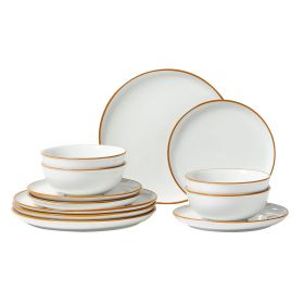 Dinnerware Set, Round Plates and Bowls Sets, Scratch Resistant Ceramic Dinner Ware, Dishwasher and Microwave Suitable Kitchen (Option: Service For 4 (12 Pcs))