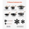 17 Piece Pots and Pans Set Nonstick, Granite Cookware Set, Induction Cookwares, Kitchen RV Cooking Sets with Frying, Sauce, Saute, Tempered Glass Lid