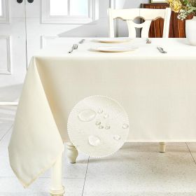 Textured Linen Table Cloth for Rectangle Table - Rectangular Waterproof Wrinkle Free Wipeable Dining Table Cover for Spring (Color: Ivory)